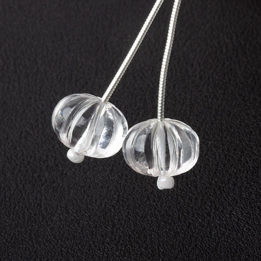 12-12.5mm Crystal Quartz Carved Melon Focals Set of 2 Beads