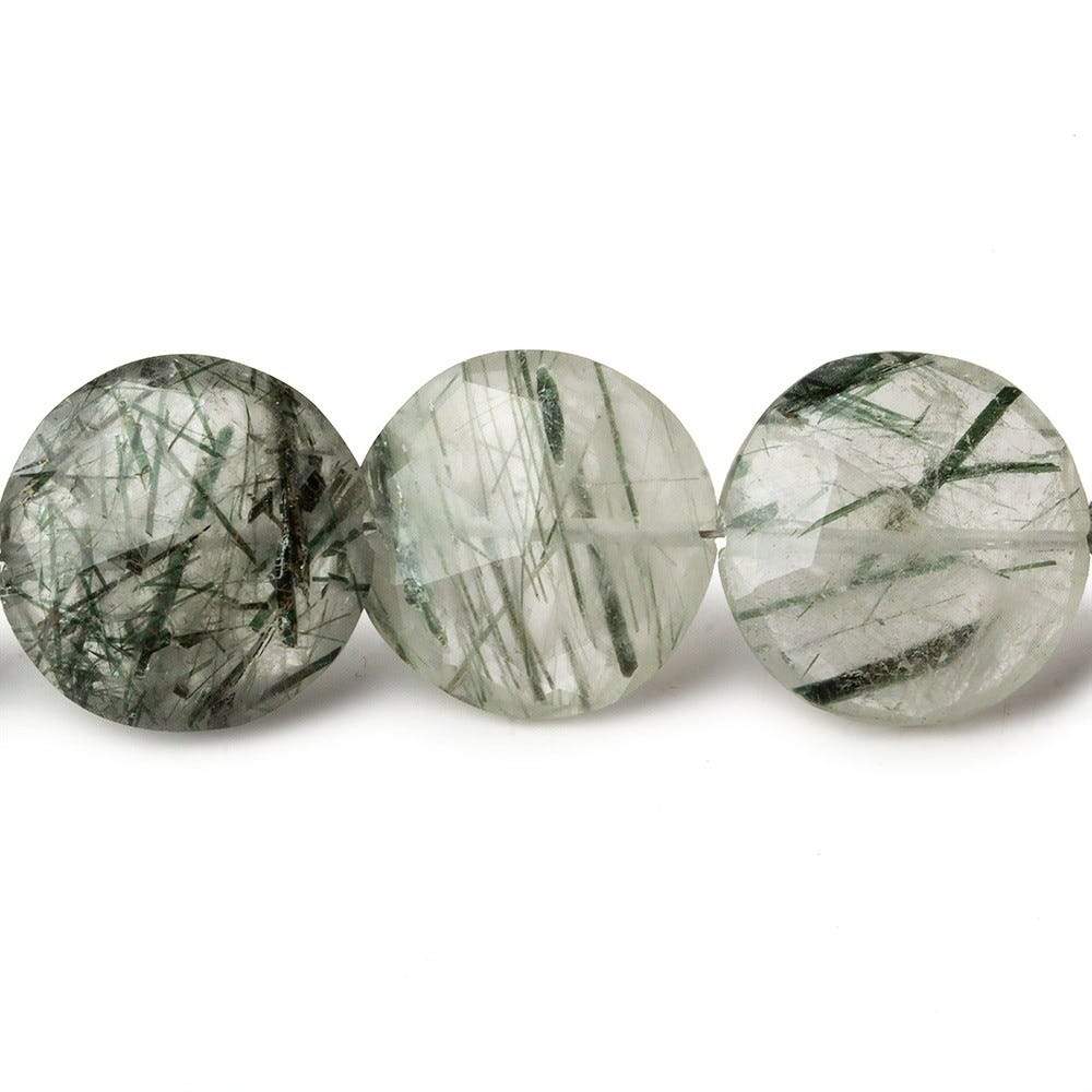 12-13mm Green Tourmalinated Quartz faceted coins 8 inch 15 beads A