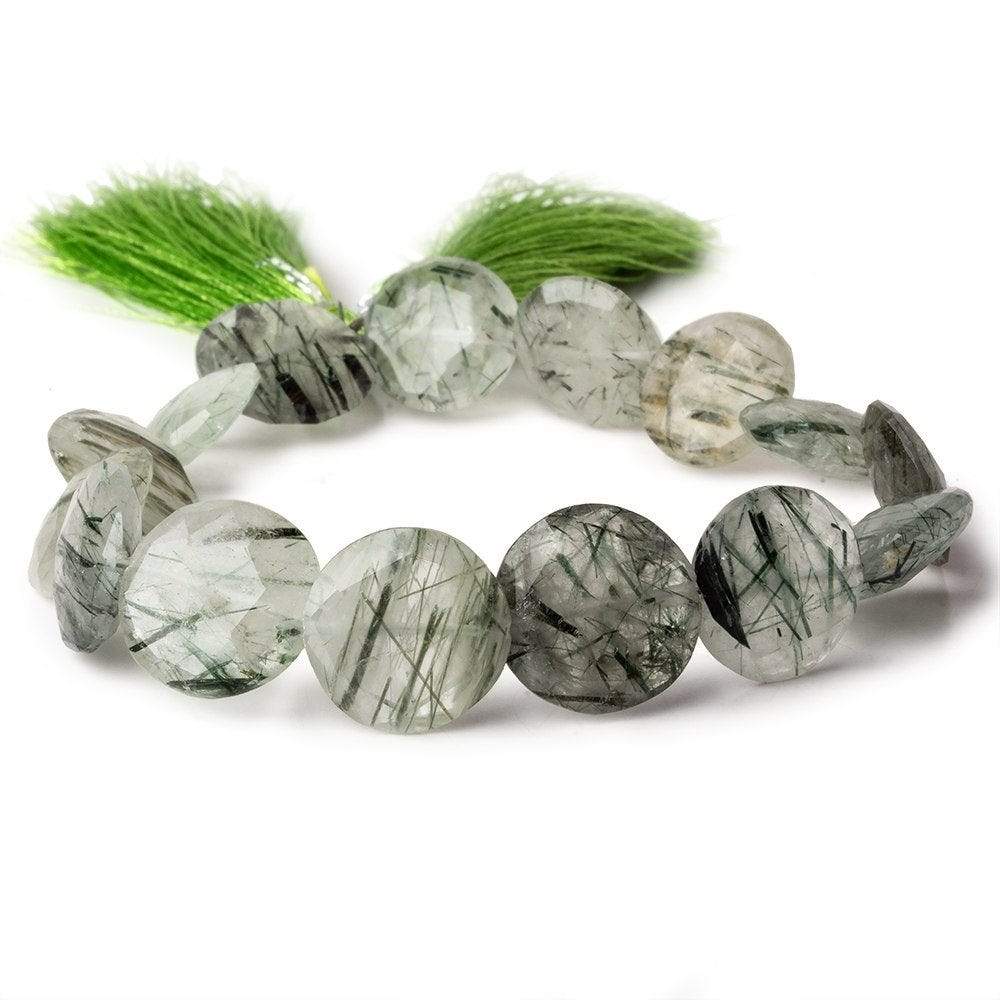 12-13mm Green Tourmalinated Quartz faceted coins 8 inch 15 beads A