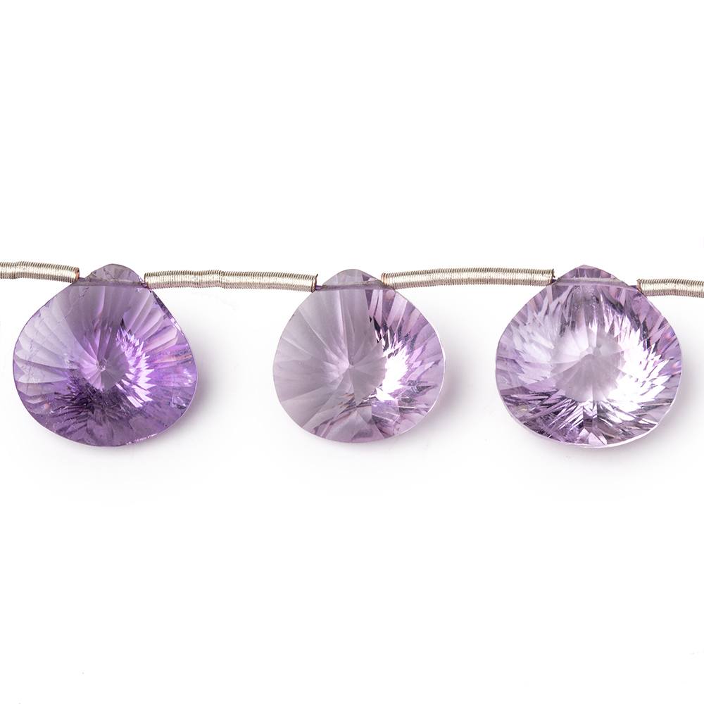 12-13mm Pink Amethyst Double Concave Faceted Hearts 4 inch 6 Beads AAA