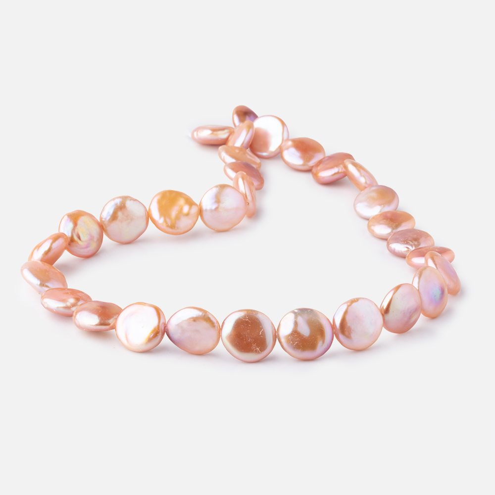 12-13mm Rose Peach Coin Freshwater Pearls 15.5 inch 30 pieces