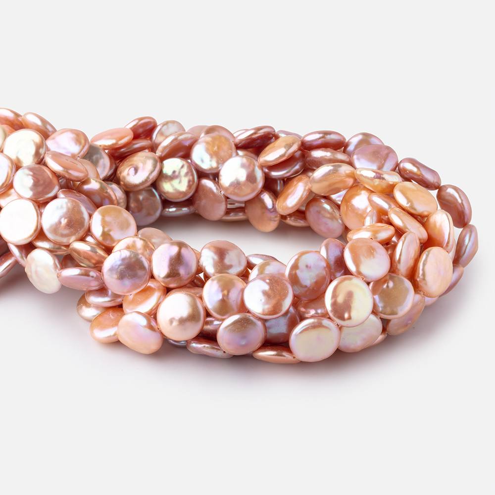 12-13mm Rose Peach Coin Freshwater Pearls 15.5 inch 30 pieces