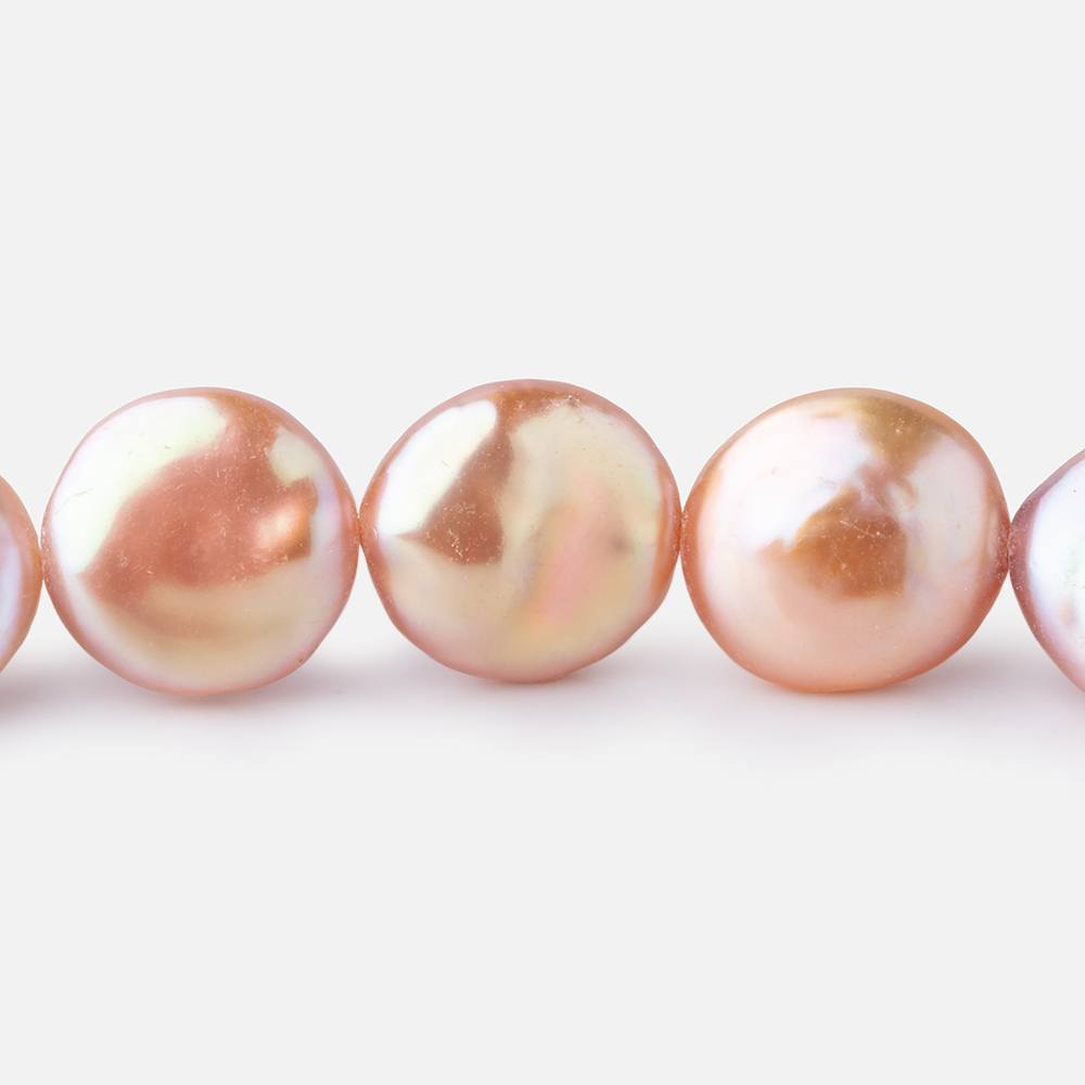 12-13mm Rose Peach Coin Freshwater Pearls 15.5 inch 30 pieces