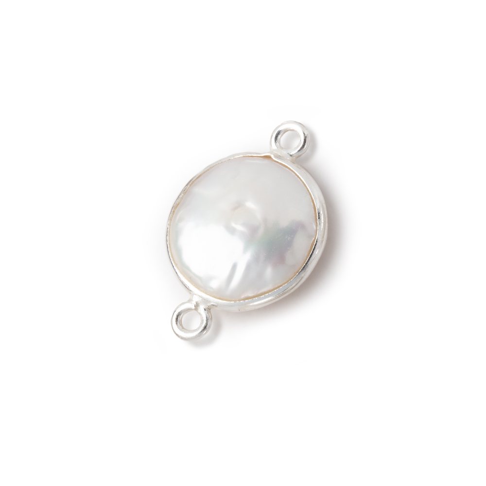 12-13mm Sterling Silver Bezel White Coin Freshwater Pearl Connector 1 piece