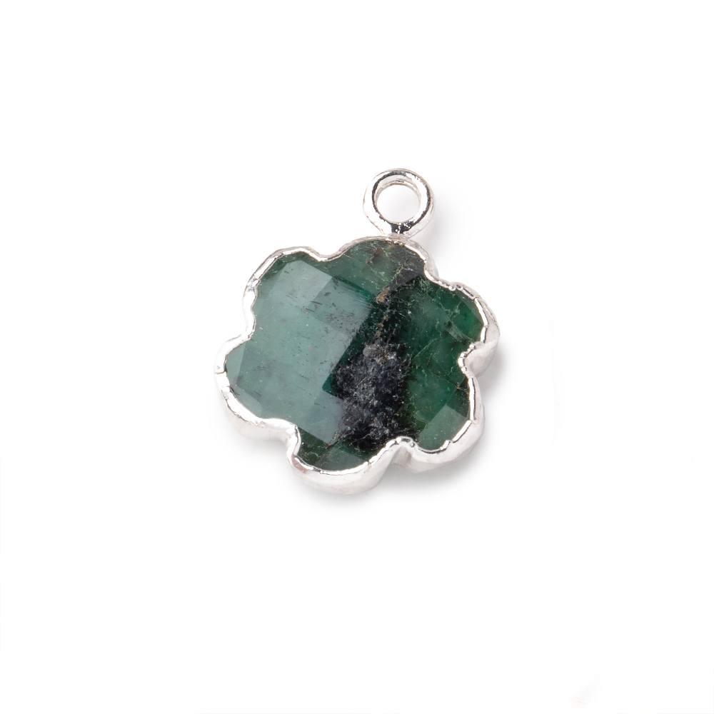 12-14mm Silver Leafed Emerald Faceted Flower Focal Pendant 1 piece