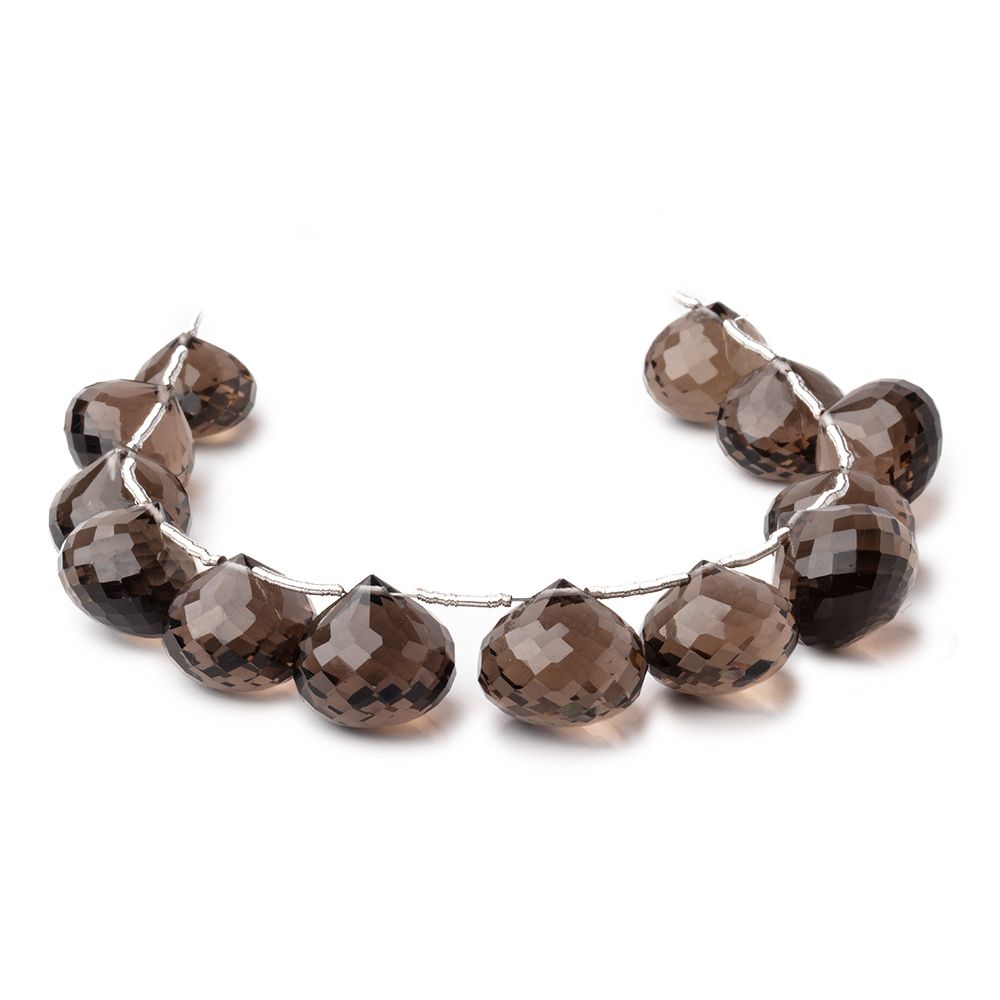 12-14mm Smoky Quartz Faceted Candy Kiss Beads 6.5 inch 13 pieces