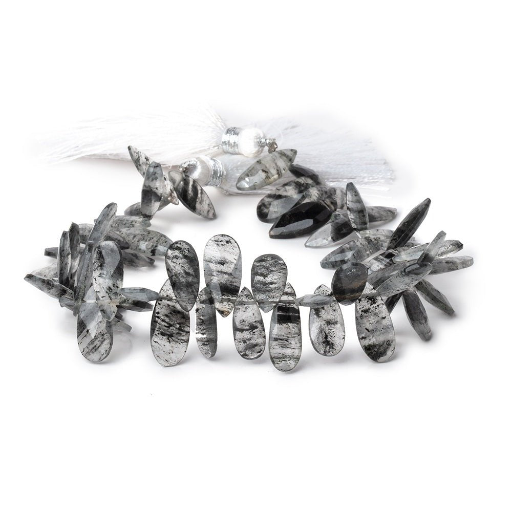 12-15mm Black Moss Quartz Faceted Pear & Marquise Beads 7.5 inch 54 pieces