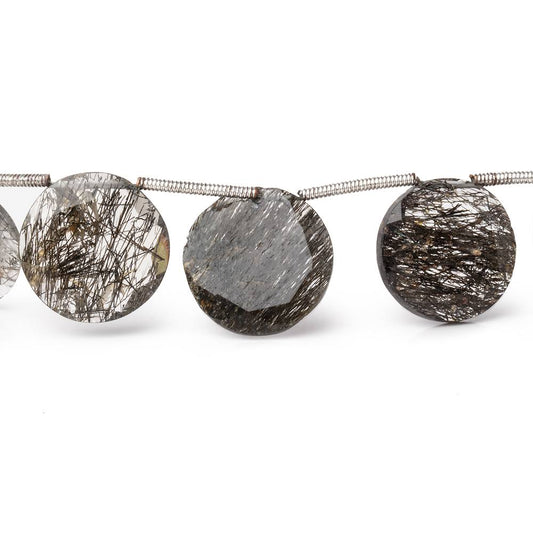 12-15mm Black Tourmalinated Quartz Faceted Coin Beads 6.5 inch 10 pieces