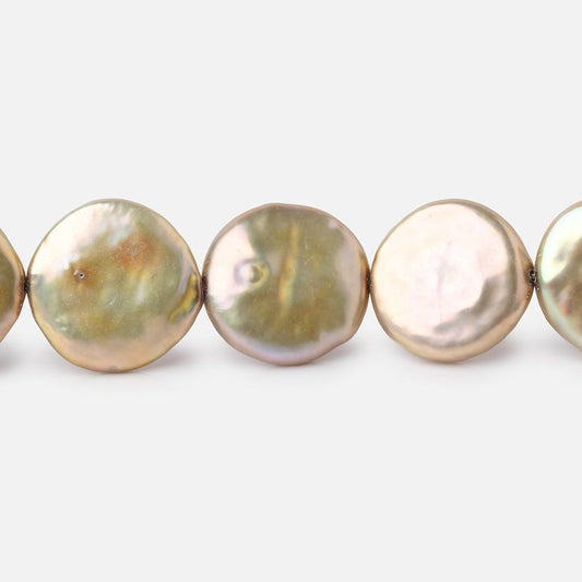12-15mm Sage Green Coin Freshwater Pearls 18 inch 30 pieces