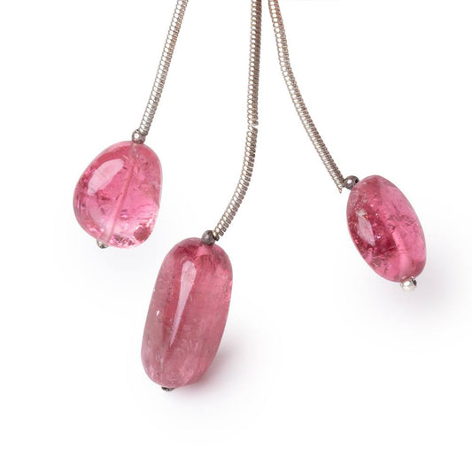 12-16.5mm Rubellite Tourmaline Plain Nugget Focal Beads Set of 3 AA
