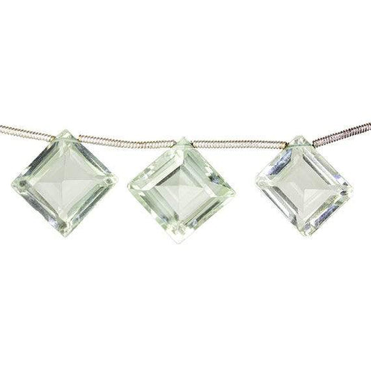 12-16mm Prasiolite emerald cut pavilion faceted square Beads 7 inch 9 pieces