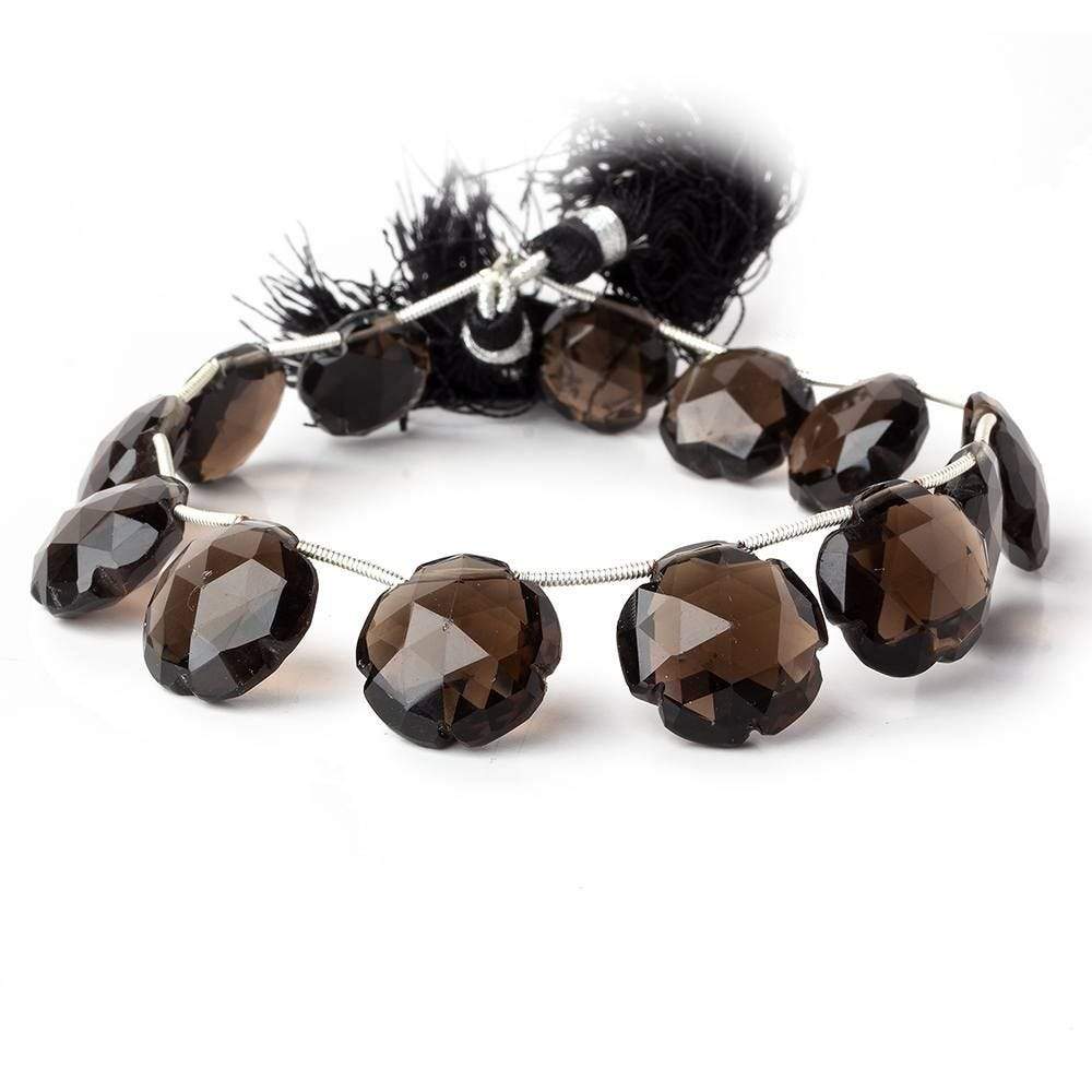 12-16mm Smoky Quartz Faceted Flower Beads 8 inch 13 pieces