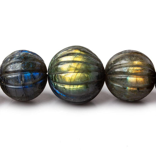 12-17.5mm Labradorite carved melon round beads 20 inches 36 pieces   Rare Shape!
