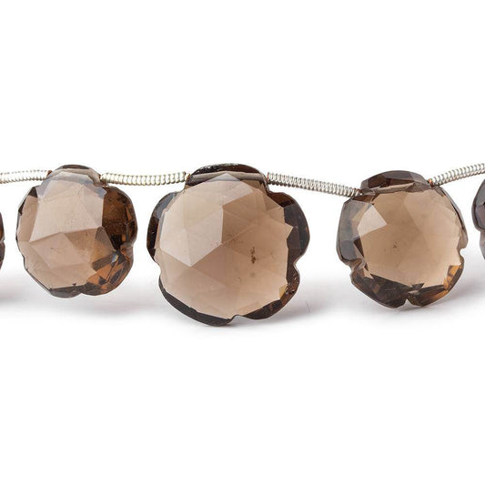 12-17mm Smoky Quartz Faceted Flower Beads 8 inch 13 pieces