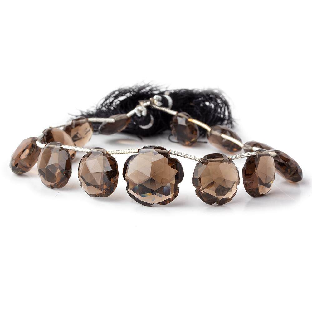 12-17mm Smoky Quartz Faceted Flower Beads 8 inch 13 pieces