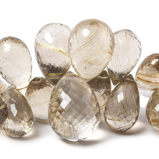 12-20mm Golden Rutilated Quartz Beads Tear Drop Briolette, AAA Grade 7.75 inch 52 pieces