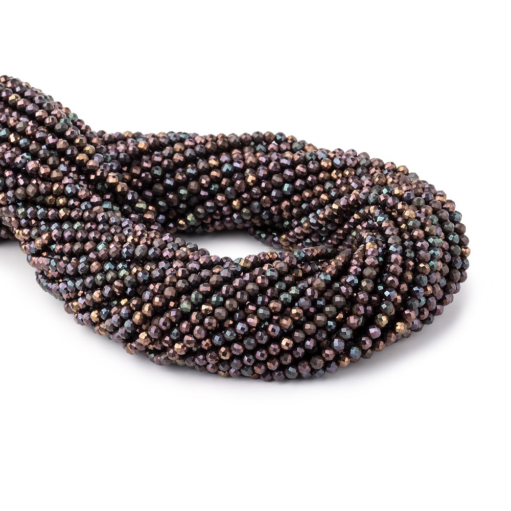 3mm Metallic Chocolate Black Spinel Micro faceted rounds 13 inch 128 beads