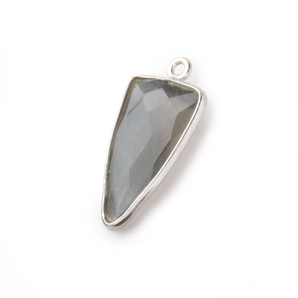 21x11mm Silver Bezel Platinum Grey Moonstone faceted point 1 focal bead