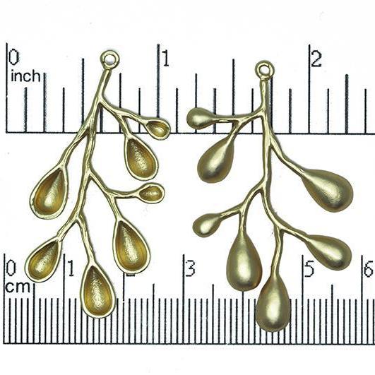 46mm x 22mm Branch with Leaves Pendant - Made of Brass - Satin Rhodium Silver and Satin Hamilton Gold - Sold by the Piece - K25