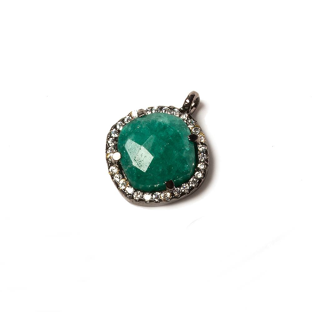 12.5mm Black Gold Bezel White CZ & Green Onyx Cushion Pendant 1pc