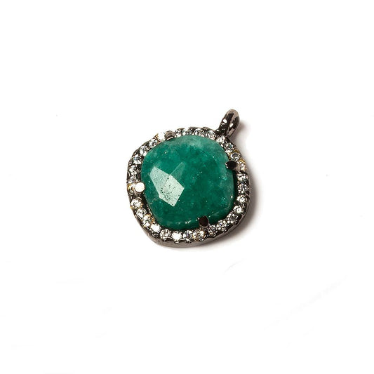 12.5mm Black Gold Bezel White CZ & Green Onyx Cushion Pendant 1pc