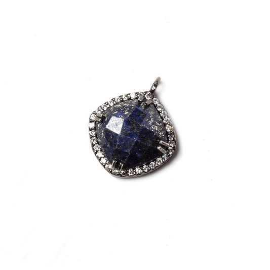 12.5mm Black Gold Bezel White CZ & Lapis Lazuli Cushion Pendant 1pc