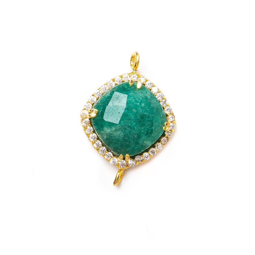 12.5mm Vermeil Bezel White CZ & Green Aventurine Cushion Connector 1 piece