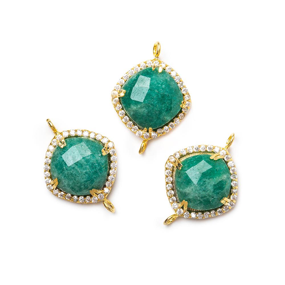 12.5mm Vermeil Bezel White CZ & Green Aventurine Cushion Connector 1 piece