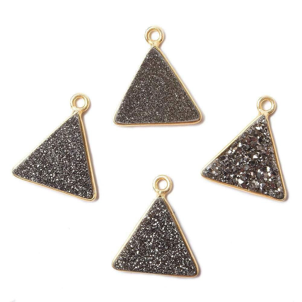 12.5mm Vermeil Bezel Metallic Platinum Drusy Triangle Pendant 1 piece