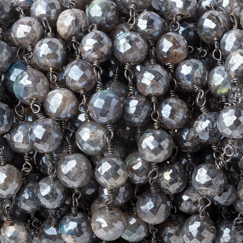 7mm Mystic Labradorite Faceted Rounds on Black Gold Chain