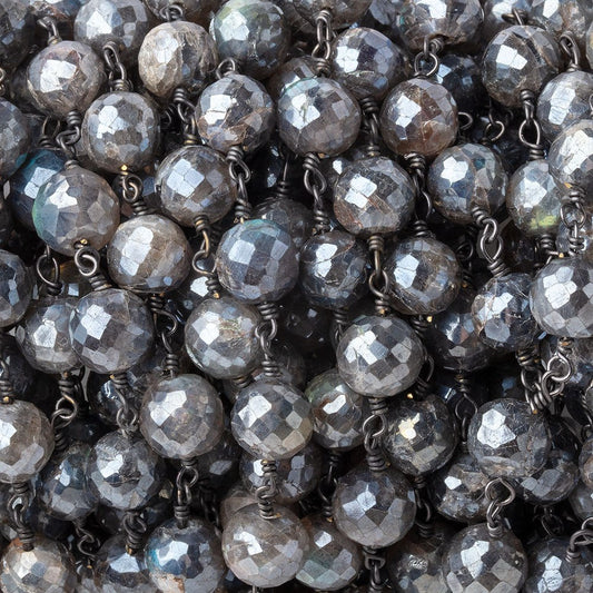 7mm Mystic Labradorite Faceted Rounds on Black Gold Chain