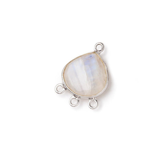 12mm .925 Silver Bezel Rainbow Moonstone faceted heart 3 ring Connector 1 piece