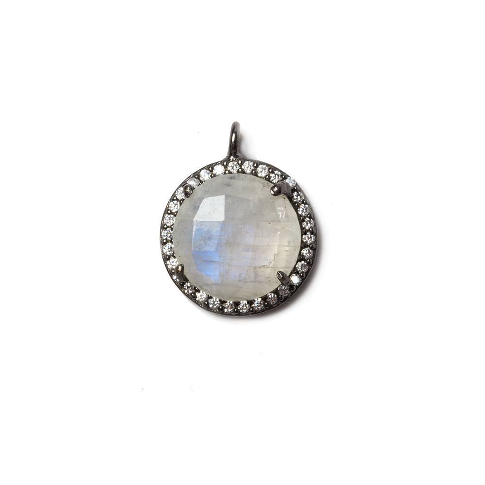 12mm Black Gold Bezeled Cubic Zirconia & Rainbow Moonstone Pendant 1 pc
