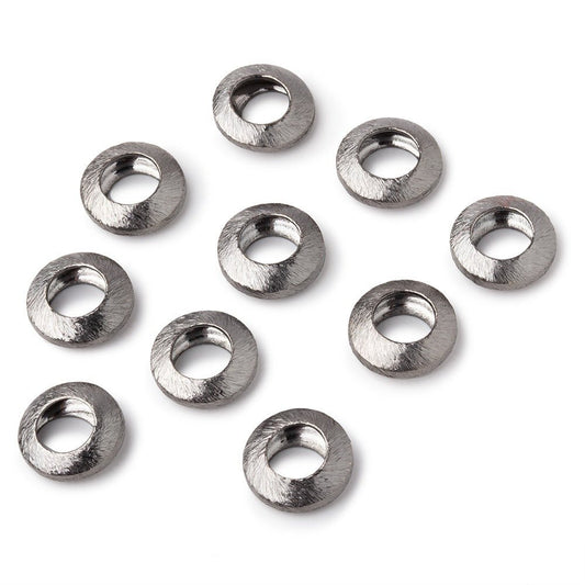 12mm Black Gold Plated Copper Brushed Disc Large Hole Beads Set of 10 pieces
