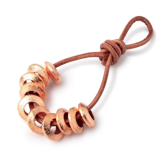 12mm Copper Brushed Disc Large Hole Beads Set of 10 pieces
