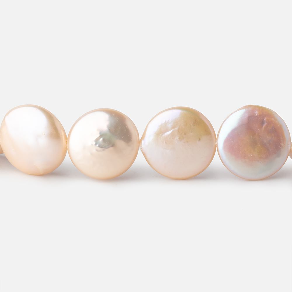 12mm Creamy Peach Coin Freshwater Pearl 15 inch 30 pieces