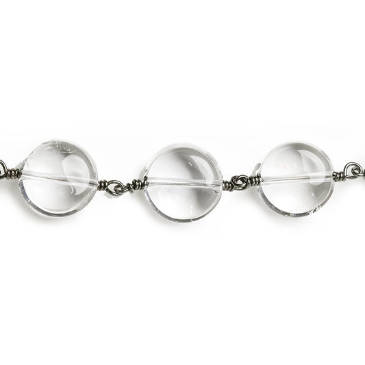 12mm Crystal Quartz plain coin Black Gold Chain by the foot 16 pieces