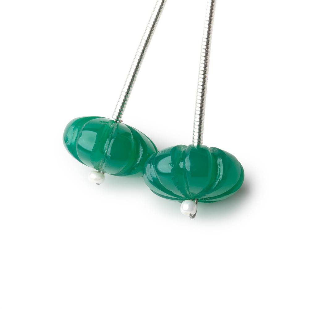 12mm Green Onyx Carved Melon Focals Set of 2 Beads