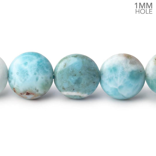 12mm Larimar Plain Coin Beads 15 inch 33 pieces AA 1mm Large Hole