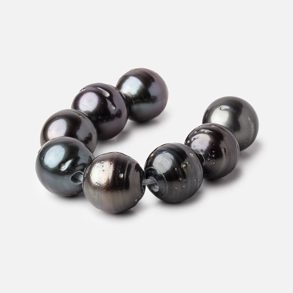 12mm Peacock Tahitian Large Hole Saltwater Pearls 4.25 inch 8 pieces