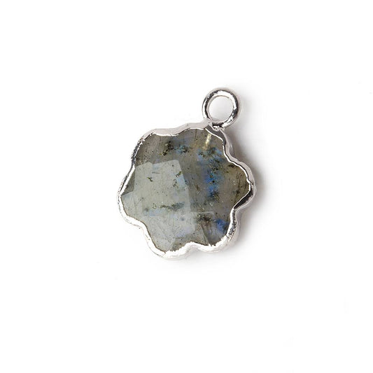 12mm Silver Leafed Labradorite Faceted Quatrafoil Focal Bead Pendant sold as 1 piece