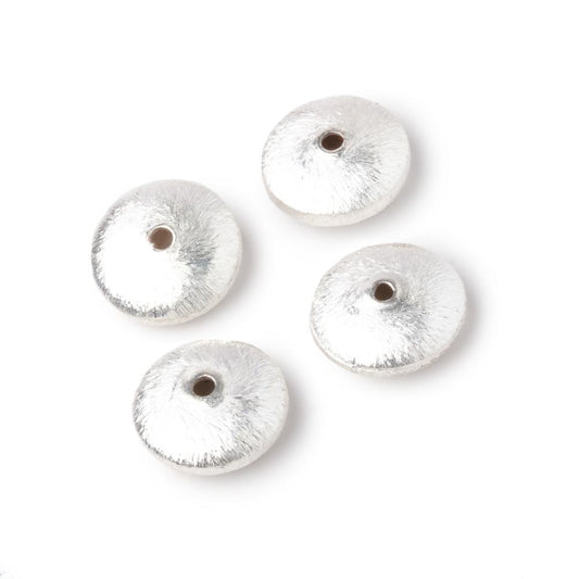 12mm Silver Plated Copper Brushed Rondelle Beads Set of 4 pieces