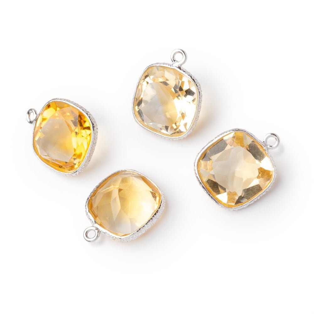 12mm Sterling Silver Textured Bezel Citrine Pavilion Faceted Cushion 1 Pendant