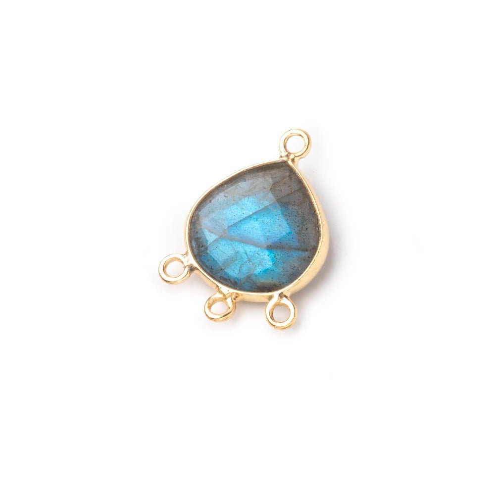12mm Vermeil Bezel Labradorite Faceted Heart 3 ring Connector 1 Focal piece