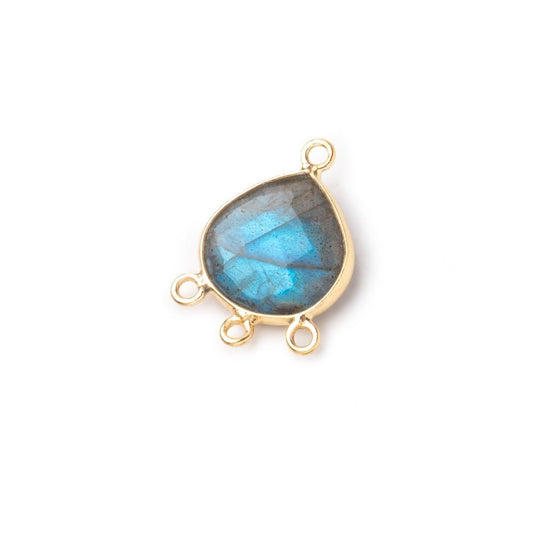 12mm Vermeil Bezel Labradorite Faceted Heart 3 ring Connector 1 Focal piece