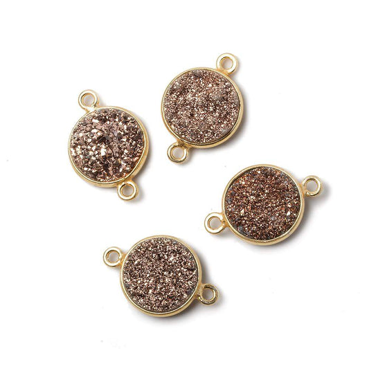 12mm Vermeil Bezel Metallic Rose Drusy Coin 2 ring Connector 1 piece