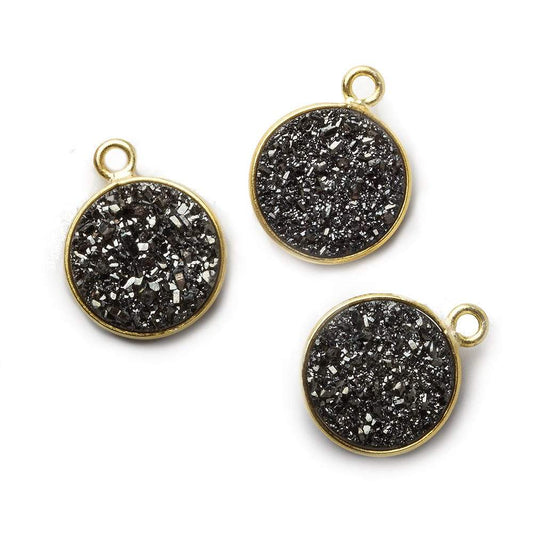 12mm Vermeil Bezel Platinum Grey Drusy Coin Pendant 1 piece