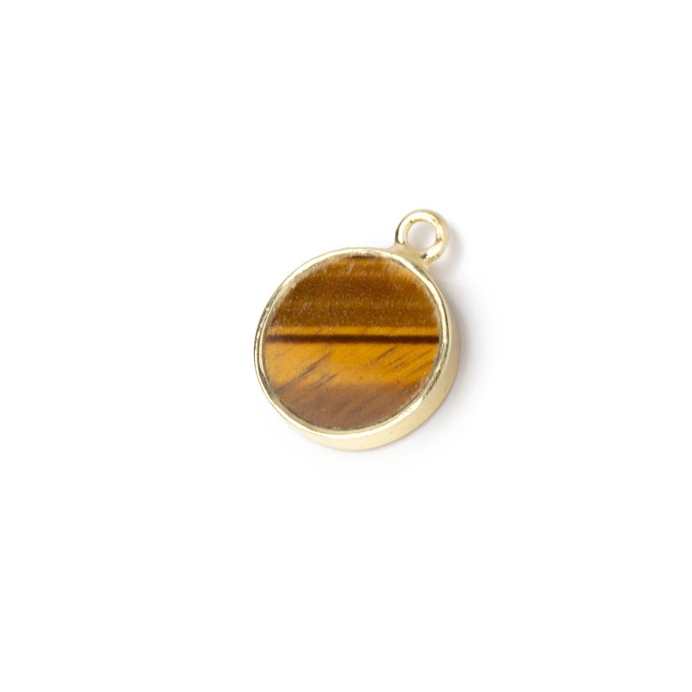 12mm Vermeil Bezel Tiger's Eye Coin Pendant 1 piece