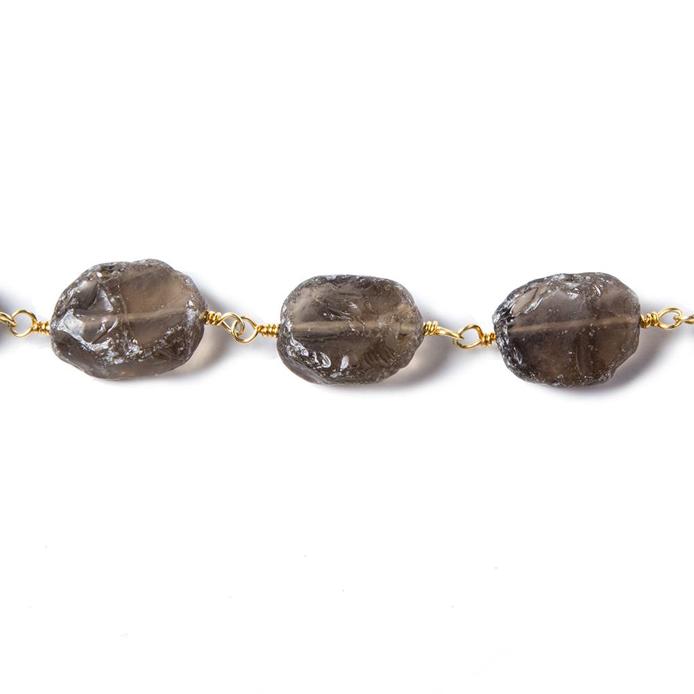 12x10-15x11mm Smoky Quartz hammer faceted Gold plated Chain 15 pcs