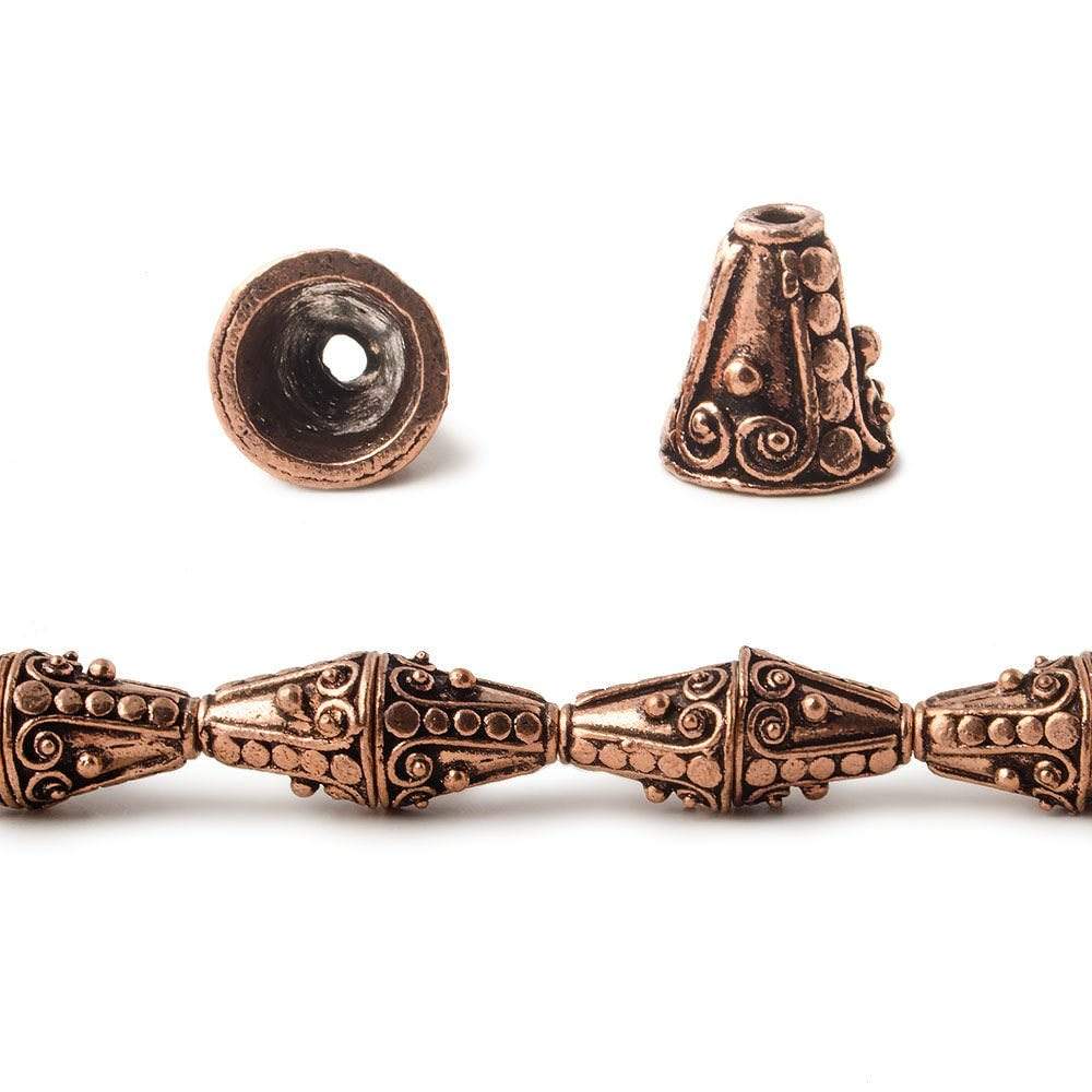 12x10mm Antiqued Copper Cone Bali Design 8 inch 16 pcs